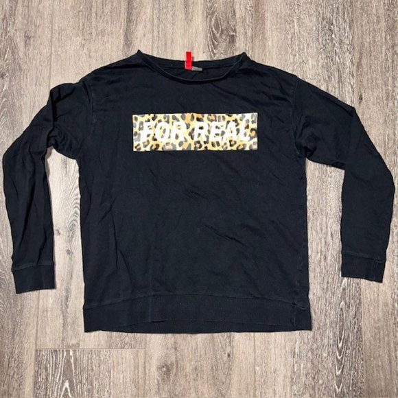 Divided H&M Small Women Pullover T-shirt “For Real” Long Sleeve Ladies Sz Small - Picture 1 of 4